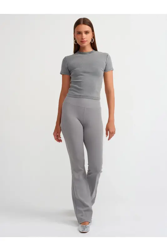 30457 Yuvish Effektli T-Shirt-Kulrang-Kulrang - 4