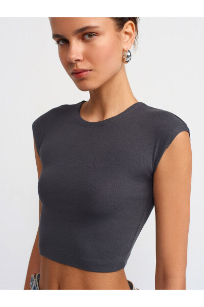 30528 Cotton and Modal Blend Crop Top - Anthracite - 4