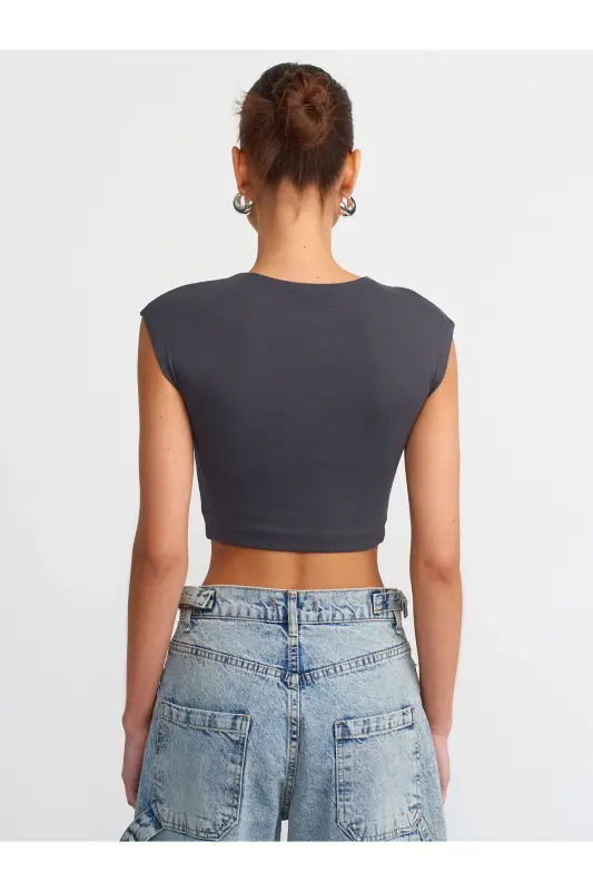 30528 Cotton and Modal Blend Crop Top - Anthracite - 2