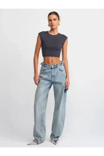 30528 Cotton and Modal Blend Crop Top - Anthracite - 3