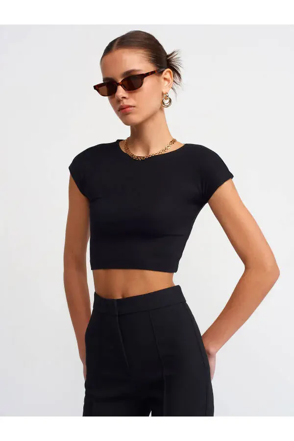 30528 Cotton and Modal Blend Crop Top - Black - 9