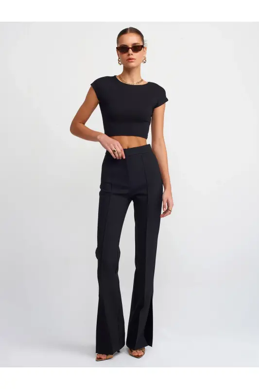 30528 Cotton and Modal Blend Crop Top-BLACK - 4