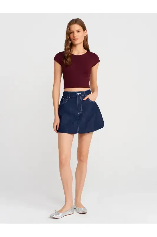 30528 Cotton and Modal Blend Crop Top-Burgundy-Burgundy - 3