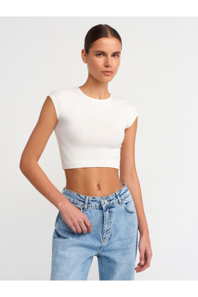 30528 Cotton and Modal Blend Crop Top - Ecru - 13