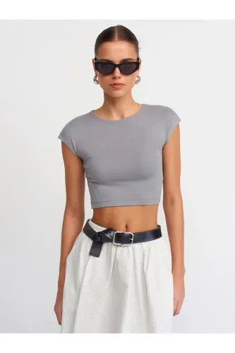 30528 Cotton and Modal Blend Crop Top - Grey - DILVIN
