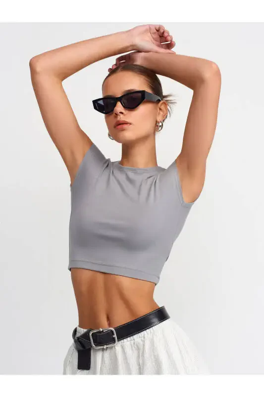 30528 Cotton and Modal Blend Crop Top - Grey - 4