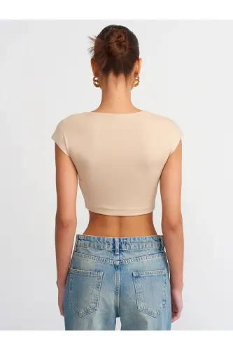 30528 Cotton and Modal Blend Crop Top - Light Beige - 3