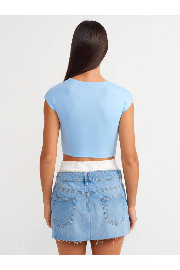 30528 Cotton and Modal Blend Crop Top - Light Blue - 14