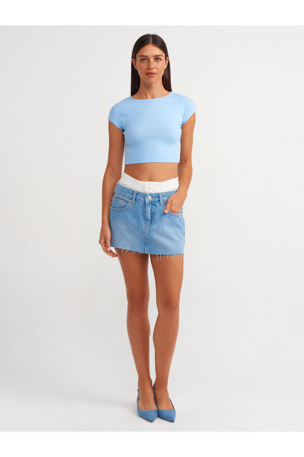 30528 Cotton and Modal Blend Crop Top - Light Blue - 15