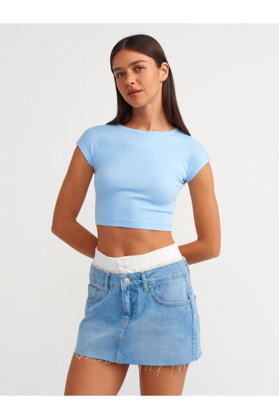 30528 Cotton and Modal Blend Crop Top - Light Blue - 10