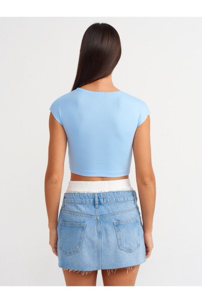 30528 Cotton and Modal Blend Crop Top - Light Blue - 11