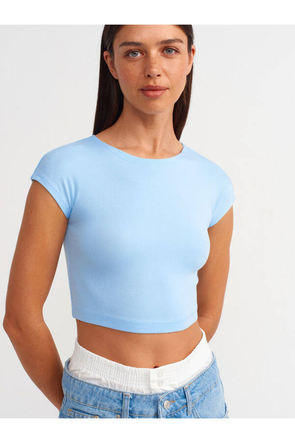 30528 Cotton and Modal Blend Crop Top - Light Blue - 1