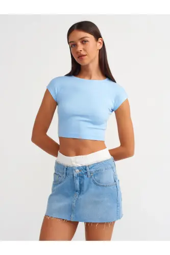 30528 Cotton and Modal Blend Crop Top - Light Blue - DILVIN (1)
