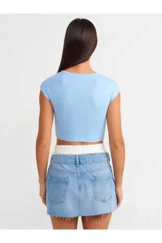 30528 Cotton and Modal Blend Crop Top - Light Blue - 3