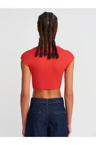 30528 Cotton and Modal Blend Crop Top-Red-Red1 - 4