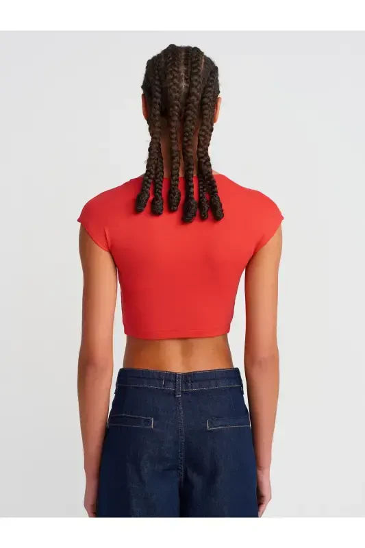 30528 Cotton and Modal Blend Crop Top-Red-Red1 - 4