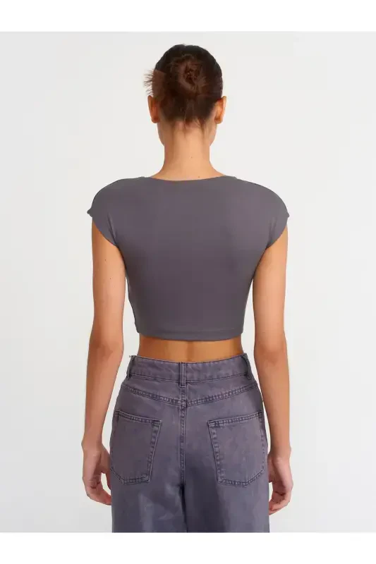 30528 Cotton and Modal Blend Crop Top-Smoked-Smoked - 2