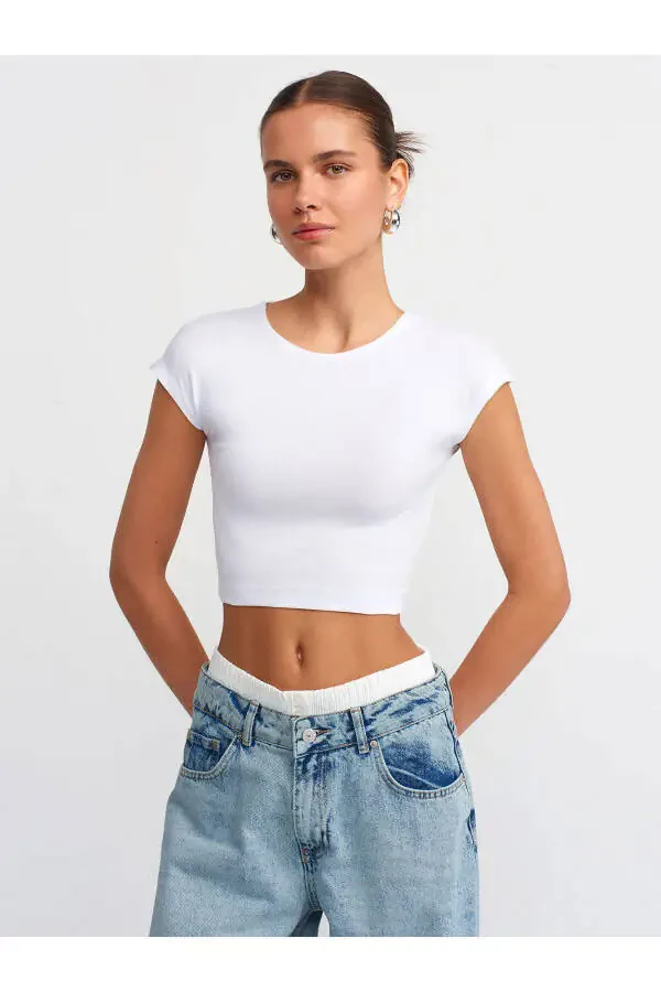 30528 Cotton and Modal Blend Crop Top - White - 9