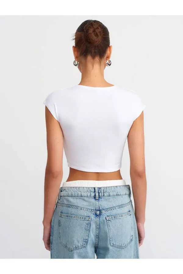 30528 Cotton and Modal Blend Crop Top - White - 2