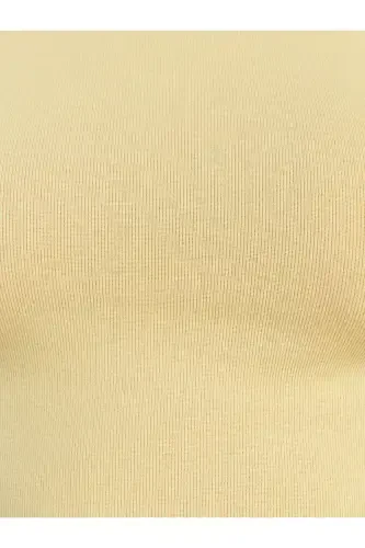 30528 Cotton and Modal Blend Crop Top-Yellow-Yellow - 4