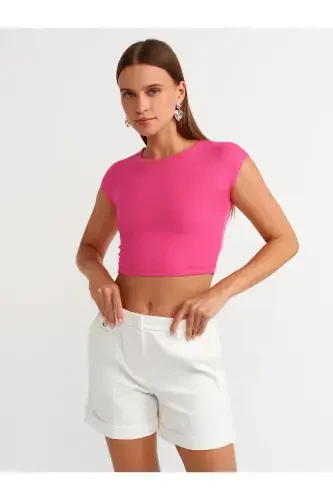30528 DİLVİN CROP TOP PAMUK VE MODAL KARIŞIMLI-FUŞYA - 3