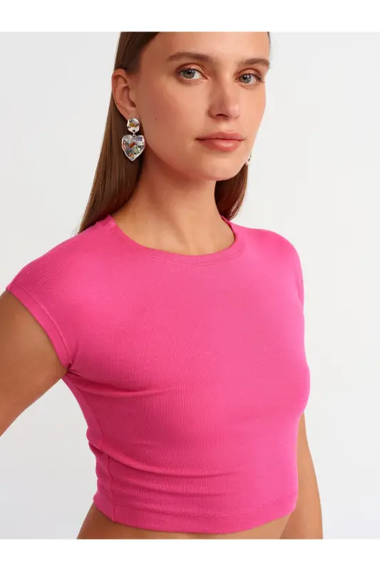 30528 DİLVİN CROP TOP PAMUK VE MODAL KARIŞIMLI-FUŞYA - 2