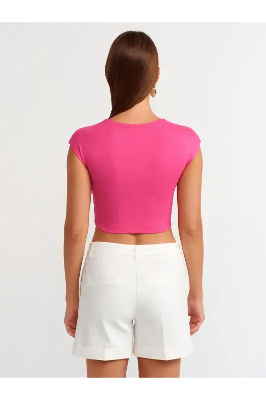 30528 DİLVİN CROP TOP PAMUK VE MODAL KARIŞIMLI-FUŞYA - 4