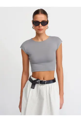 30528 Pamuk ve Modal Karışımlı Crop Top - Gri 