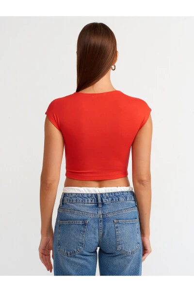30528 Pamuk Ve Modal Karışımlı Crop Top-k.kırmızı-kırmızı - 2