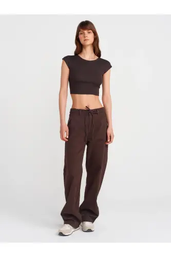 30528 Pamuk ve Modal Karışımlı Crop Top-Koyu Kahve-Koyu Kahve - 4