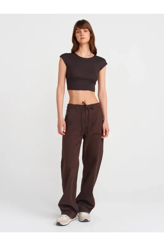 30528 Pamuk ve Modal Karışımlı Crop Top-Koyu Kahve-Koyu Kahve - 4