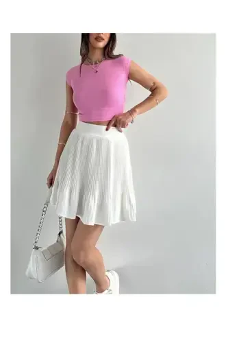30528 Pamuk ve Modal Karışımlı Crop Top-Pembe-Pembe - 1