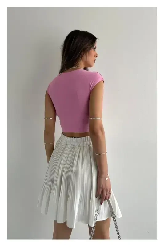 30528 Pamuk ve Modal Karışımlı Crop Top-Pembe-Pembe - 3