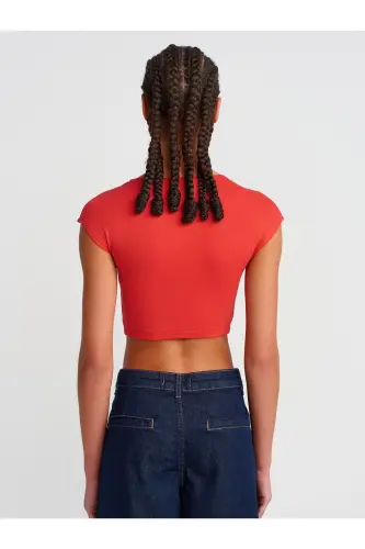 30528 Paxta va Modal Aralash Crop Top-Qizil-Qizil1 - 4