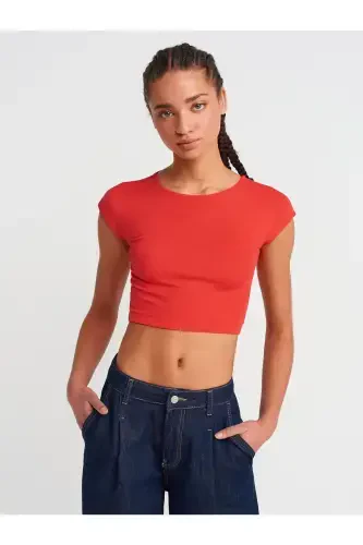 30528 Paxta va Modal Aralash Crop Top-Qizil-Qizil1 - 3