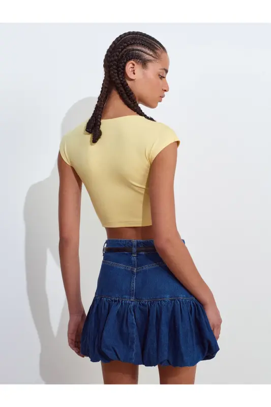30528 Paxta va Modal Aralash Crop Top-Sariq-Sariq - 2