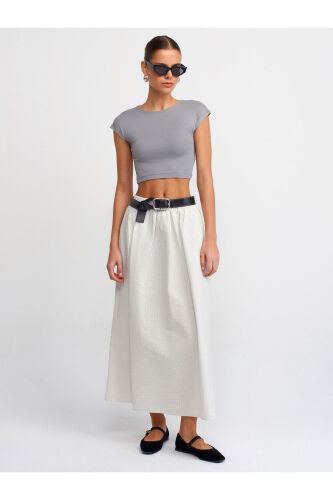 30528 Paxta va Modal Aralashgan Crop Top - Kulrang - 5