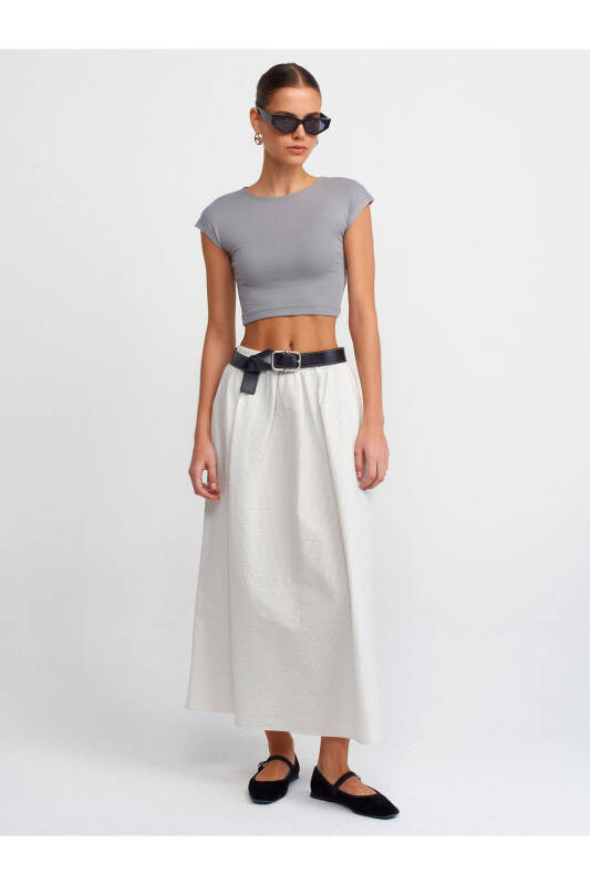 30528 Paxta va Modal Aralashgan Crop Top - Kulrang - 5