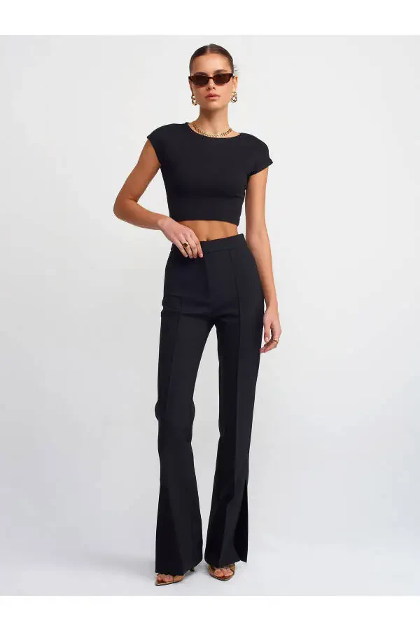 30528 Paxta va Modal Aralashgan Crop Top - Qora - 12