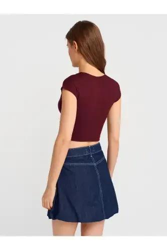 30528 Paxta va Modal aralashmali Crop Top-Bordo-Bordo - DILVIN (1)