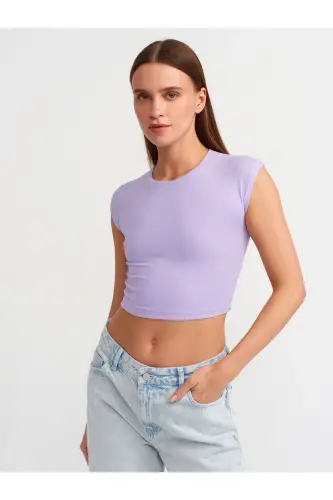 30528 Paxta va Modal aralashmali Crop Top - Lila-lila 
