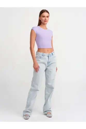 30528 Paxta va Modal aralashmali Crop Top - Lila-lila - 3