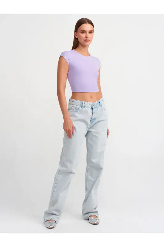 30528 Paxta va Modal aralashmali Crop Top - Lila-lila - 3