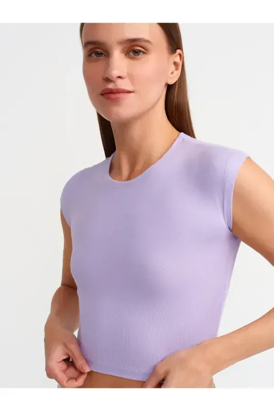 30528 Paxta va Modal aralashmali Crop Top - Lila-lila - 4