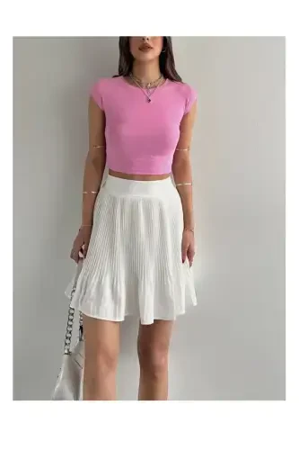 30528 Paxta va Modal Aralashmali Crop Top-Pushti-Pushti - DILVIN (1)