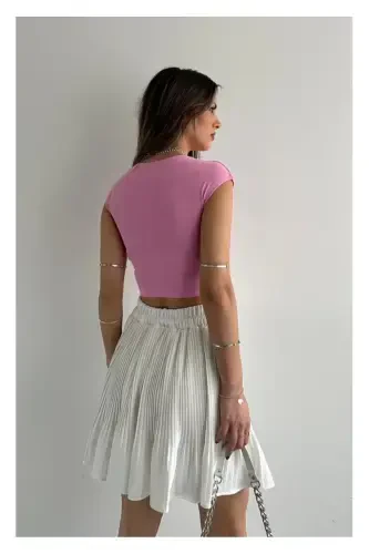 30528 Paxta va Modal Aralashmali Crop Top-Pushti-Pushti - 3