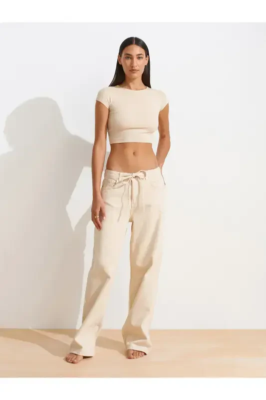 30528 Paxta va Modal aralashmali Crop Top-Tosh-Tosh - 3