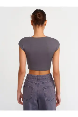 30528 Paxta va modal aralashmali Crop Top-Tutun rang-Tutun rang - DILVIN (1)