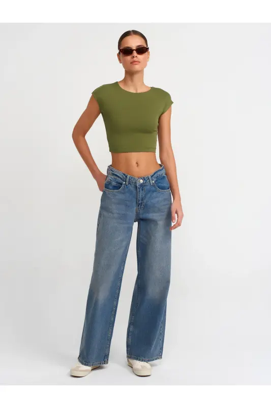 30528 Paxta va Modal Aralashmali Crop Top-Xaki - Xaki - 3