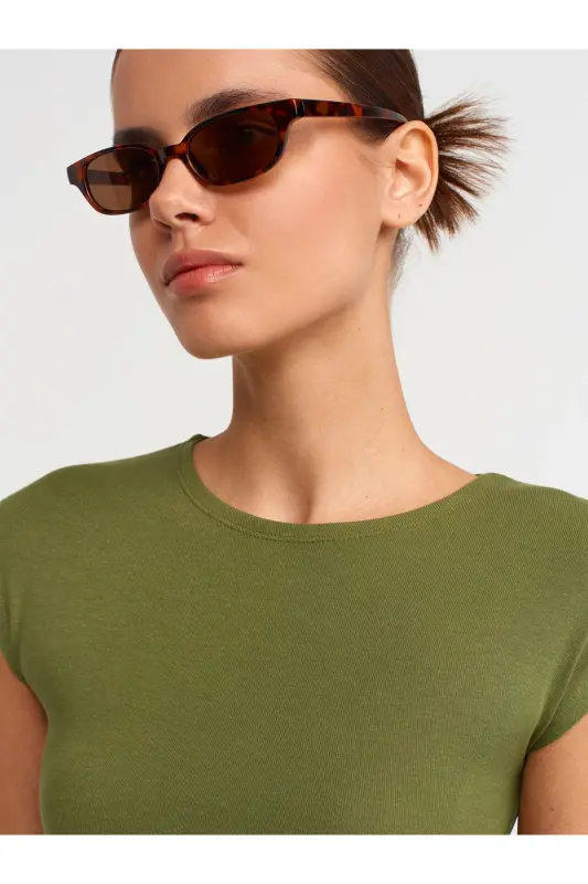 30528 Paxta va Modal Aralashmali Crop Top-Xaki - Xaki - 4